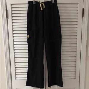 Women's Black Cargo scrub pants with Yellow Drawstring